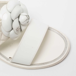 Chanel White Leather Camelia Block Heel Slide Sandals Size 36