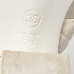 Chanel White Leather Camelia Block Heel Slide Sandals Size 36