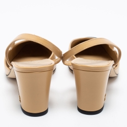 Pre Owned Chanel Beige/Black Leather And Fabric Cap Toe Slingback Sandals Size 37