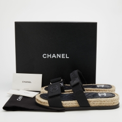 مملوكة مسبقًا Chanel Black Leather And CC Velcro Espadrille Flat Sandals Size 39