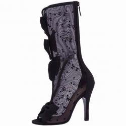 Chanel Black Mesh Bow Mid Calf Boots Size 36