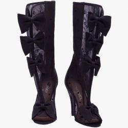 Chanel Black Mesh Bow Mid Calf Boots Size 36