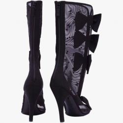 Chanel Black Mesh Bow Mid Calf Boots Size 36