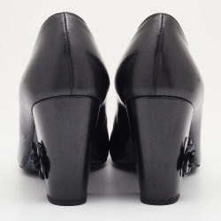 Pre Owned Chanel Dark Grey/Navy Blue Leather Cap Toe Block Heel Pumps Size 39.5