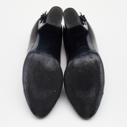 Pre Owned Chanel Dark Grey/Navy Blue Leather Cap Toe Block Heel Pumps Size 39.5