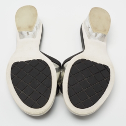 Pre Owned Chanel Black Leather and PVC Logo Slide Sandals Size 39