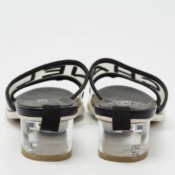 Pre Owned Chanel Black Leather and PVC Logo Slide Sandals Size 39