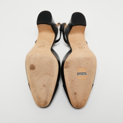 مملوكة مسبقًا Chanel Black Leather and Canvas CC Cap toe Slingback Block Heel Sandals Size 38