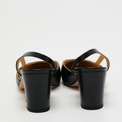 مملوكة مسبقًا Chanel Black Leather and Canvas CC Cap toe Slingback Block Heel Sandals Size 38