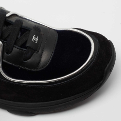 Pre Owned Chanel Multicolor Velvet and Leather CC Low Top Sneakers Size 41