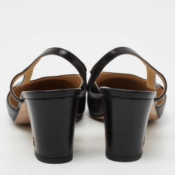 Pre Owned Chanel Black Leather CC Cap Toe Block Heel Slingback  Pumps Size 37