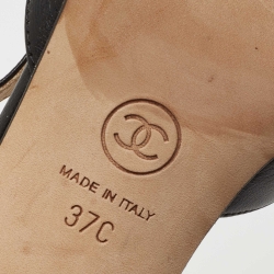 Pre Owned Chanel Black Leather CC Cap Toe Block Heel Slingback  Pumps Size 37