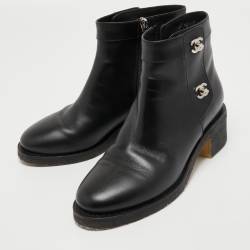 Chanel Black Leather Ankle Boots Size 39 Chanel