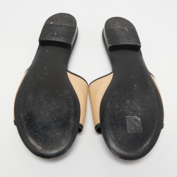 Pre Owned Chanel Black/Beige Leather Logo Slide Sandals Size 40.5