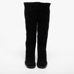 Chanel Black Suede Knee Length Boots Size 37