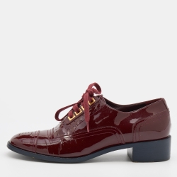 Chanel Red Brogue Patent Leather Lace Up Oxfords Size 38.5