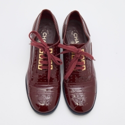 Chanel Red Brogue Patent Leather Lace Up Oxfords Size 38.5