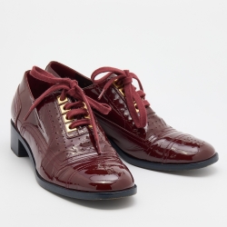 Chanel Red Brogue Patent Leather Lace Up Oxfords Size 38.5