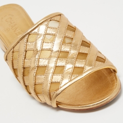 مملوكة مسبقًا Chanel Gold Leather CC Block Heel Slide Sandals Size 39.5