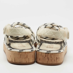 Chanel Tricolor Quilted Leather and Woven Fabric Logo Slingback Sandals Size 39