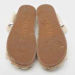 Chanel Tricolor Quilted Leather and Woven Fabric Logo Slingback Sandals Size 39