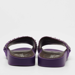 Pre Owned Chanel Purple Satin Tropiconic Chain Link Slides Size 37