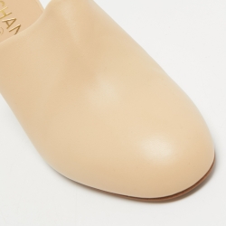 Pre Owned Chanel Beige Leather Quilted Heel Mules Size 38.5 