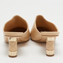 Pre Owned Chanel Beige Leather Quilted Heel Mules Size 38.5 