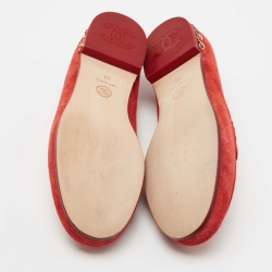 Pre Owned Chanel Red Suede CC Chain Loafers Size 39