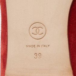 Pre Owned Chanel Red Suede CC Chain Loafers Size 39