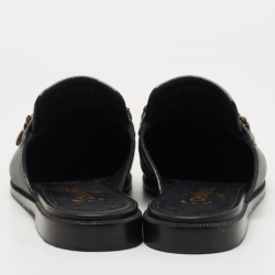 Pre Owned Chanel Black Leather and Patent Chain Detail Mules Size 38