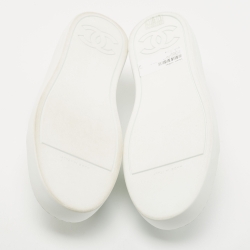 Pre Owned Chanel White Leather CC Low Top Sneakers Size 40 