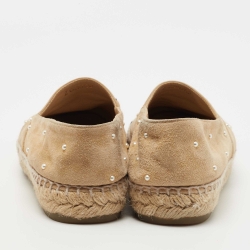 Pre Owned Chanel Beige/Black Suede CC Pearl Espadrille Flats Size 37
