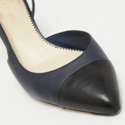 Pre Owned Chanel Navy Blue/Black Leather Cap Toe Slingback Pumps Size 41