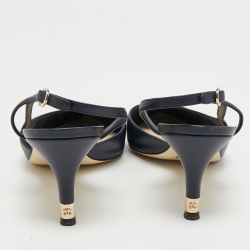 Pre Owned Chanel Navy Blue/Black Leather Cap Toe Slingback Pumps Size 41