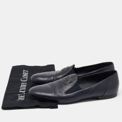 Chanel Navy Blue Leather CC Slip On Loafers Size 41