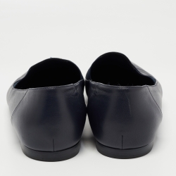 Chanel Navy Blue Leather CC Slip On Loafers Size 41