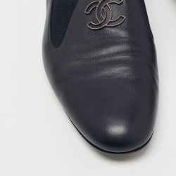 Chanel Navy Blue Leather CC Slip On Loafers Size 41