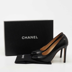 Pre Owned Chanel Black Patent and Leather Cap Toe Pumps Size 36.5