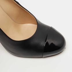 Pre Owned Chanel Black Patent and Leather Cap Toe Pumps Size 36.5