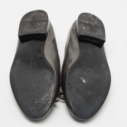 Chanel Metallic Grey Textured Leather CC Bow Ballet Flats Size 37
