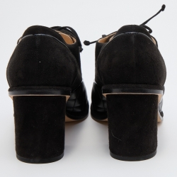 Chanel Black Suede and Leather CC Block Heel Oxford Booties Size 38.5