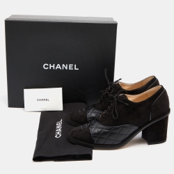 Chanel Black Suede and Leather CC Block Heel Oxford Booties Size 38.5