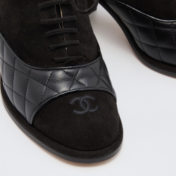 Chanel Black Suede and Leather CC Block Heel Oxford Booties Size 38.5