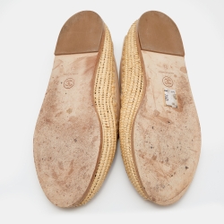 Pre Owned Chanel Beige/Black Satin and Woven Raffia CC Espadrille Flats Size 39