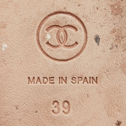 Pre Owned Chanel Beige/Black Satin and Woven Raffia CC Espadrille Flats Size 39