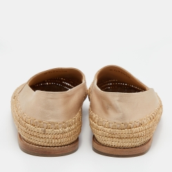 Pre Owned Chanel Beige/Black Satin and Woven Raffia CC Espadrille Flats Size 39