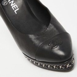 Pre Owned Chanel Black Leather Cap Toe Chain Platform Pumps Size 38