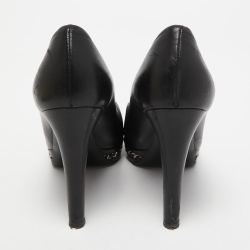 Pre Owned Chanel Black Leather Cap Toe Chain Platform Pumps Size 38
