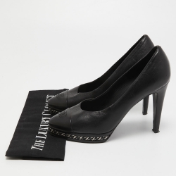 Pre Owned Chanel Black Leather Cap Toe Chain Platform Pumps Size 38